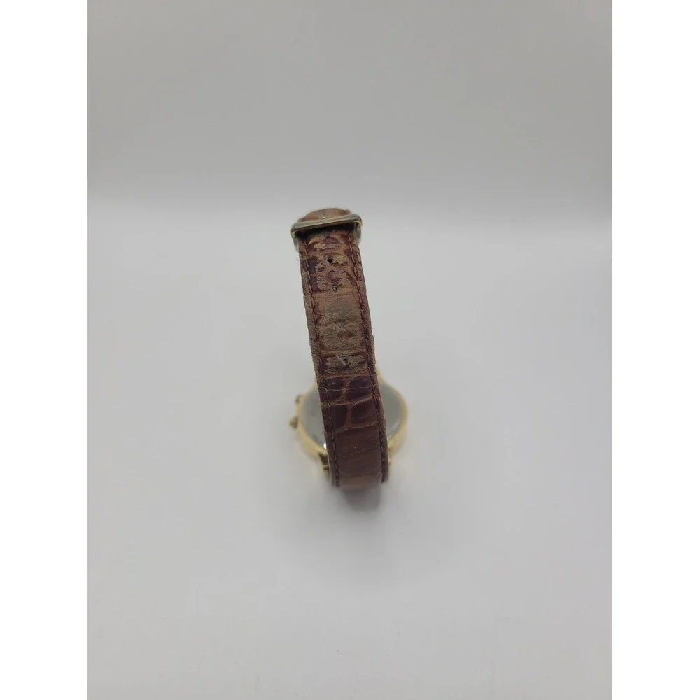 Vintage Anne Klein AK Instalite Quartz Watch Gold Tone‎ White Dial Brown Leather